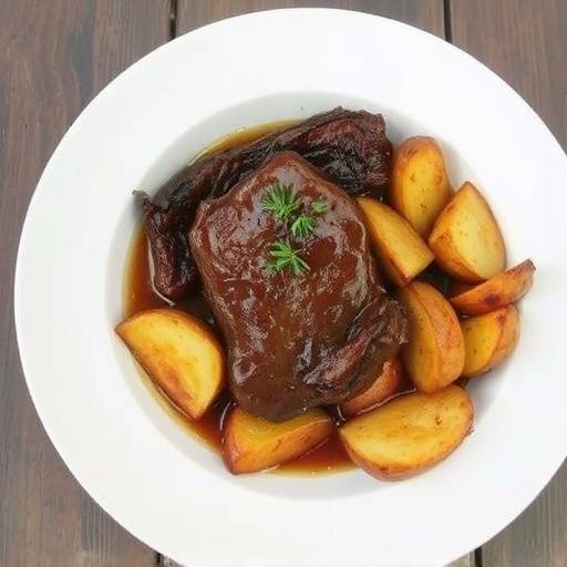 Filetto di manzo al pepe verde, servito con patate arrosto croccanti