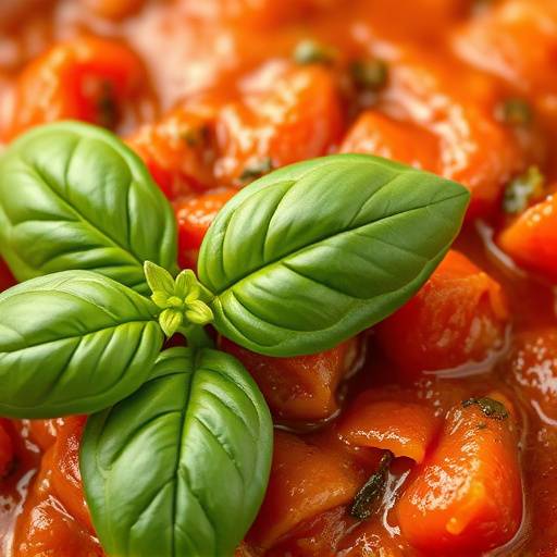 Un piatto di Pappa al Pomodoro, guarnito con basilico fresco e un filo d'olio d'oliva