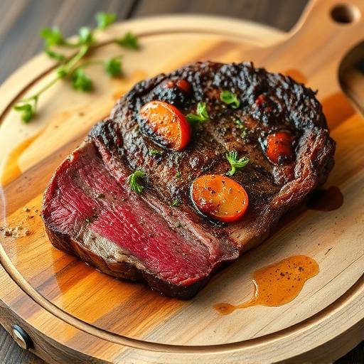 Una succulenta Bistecca alla Fiorentina servita su un tagliere di legno